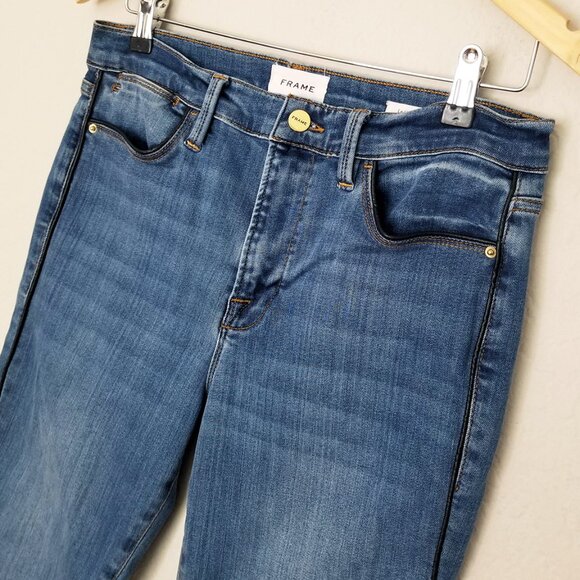 Frame Le High Skinny Jeans 31 Side Stripe Piping Stretchy Twinhill Blue $230 - Picture 7 of 16